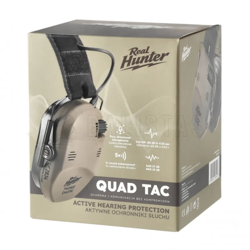 Aktivní střelecká sluchátka RealHunter Active ProSHOT QuadTAC FDE 9