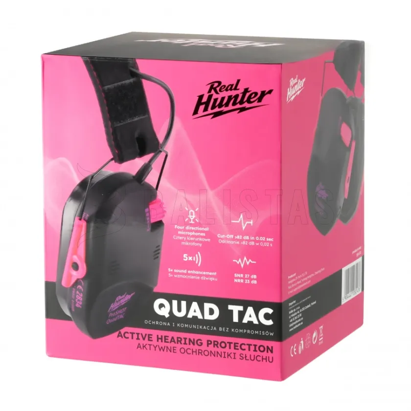 Aktivní střelecká sluchátka RealHunter Active ProSHOT QuadTAC Devil Pink 9